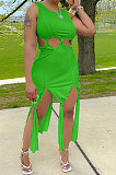 Pure Color Women Tassel Sleeveless Long Dress ALF9001