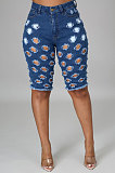 Hole Washed Jeans Mid Waist Casual Denim Half Pants YYZ860