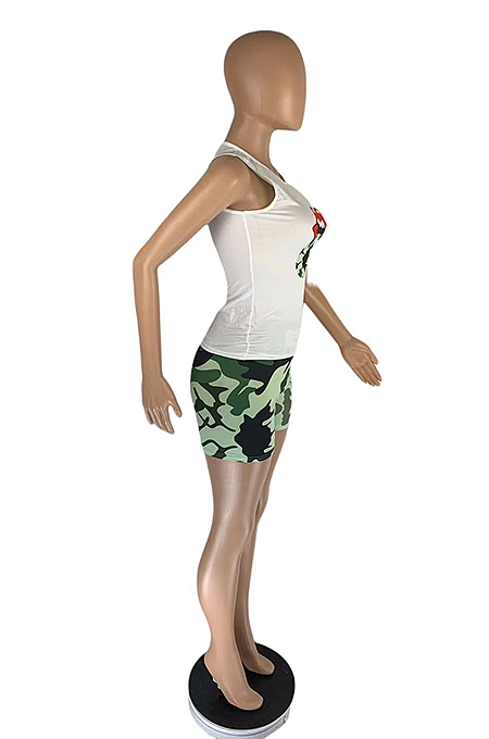 Summer Sexy Lip Print Casual Vest Shorts Sets AB6642
