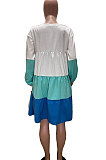 Fashionable Long Sleeves Colorful Patchwork Spring Round Neck Dresses ODF5295