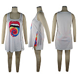Lips Printing Vest Loose Tops Shorts Sets QQM4285