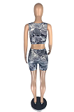 Sexy Summer Round Neck Print Casual Shorts Sets AB6649