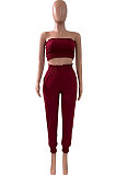 Women Shirred Detail Chest Wrap Pure Color Sport Casual Pants Sets NK249