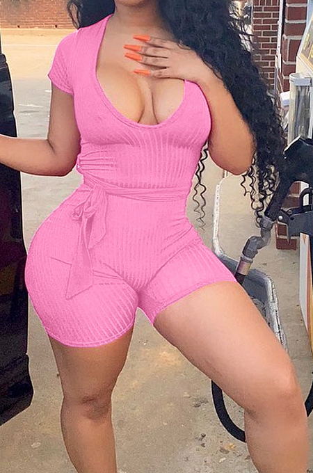 Euramerican Casual Pit Bar Elastic Deep V Jumpsuits CL6062