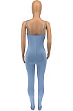 Trendy Casual Condole Belt Pure Color Open Fork Bodycon Jumpsuits GLS8147