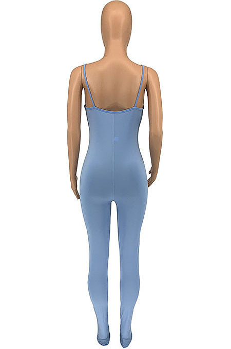 Trendy Casual Condole Belt Pure Color Open Fork Bodycon Jumpsuits GLS8147