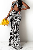 Leopard Printing Chest Wrap Backless Fishtail Skirt Sets QQM4289