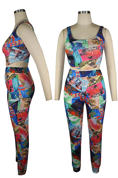 Printing Vest Long Pants Sets QQM4284