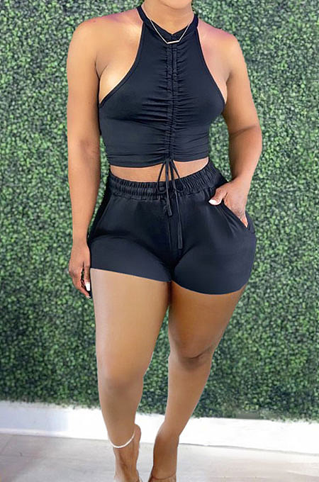 Pure Color Casual Bandage Sleeveless Shorts Sets ZNN9086