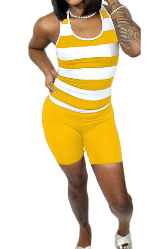 Sleeveless Stripe Printing Casual Shorts Sets AMM8356