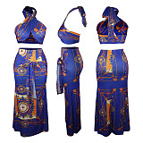 Leopard Printing Chest Wrap Backless Fishtail Skirt Sets QQM4289