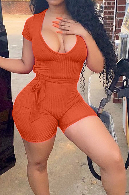 Euramerican Casual Pit Bar Elastic Deep V Jumpsuits CL6062