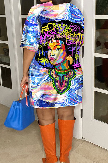 Women Casual Printing Mini Dress AMM8355