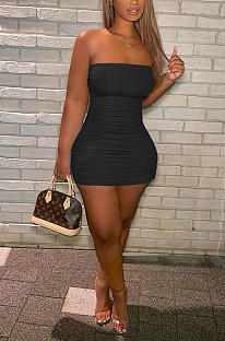 Women Sexy Pure Color New Backless Strapless Dress AB6652
