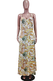 Euramerican Printed Loose Condole Belt Long Dress With Pocket WY6804