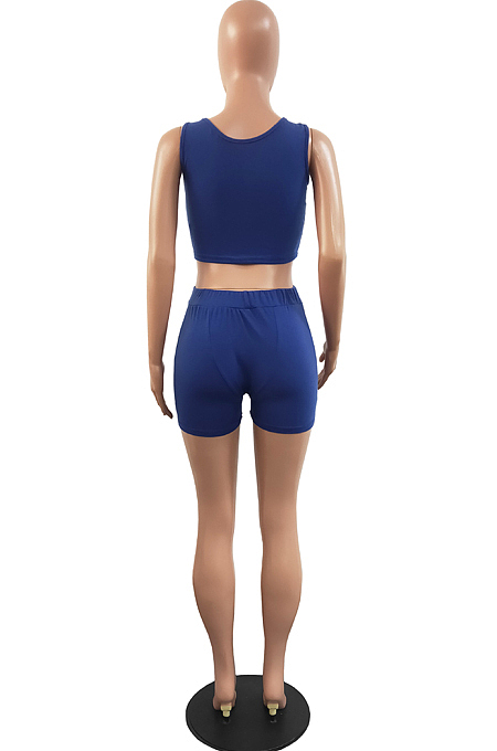 Summer Fashion Pure Color Vest Yoge Pants Two-Piece H1658