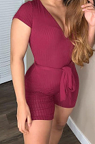 Euramerican Casual Pit Bar Elastic Deep V Jumpsuits CL6062