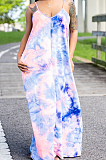 Euramerican Printed Loose Condole Belt Long Dress With Pocket WY6804