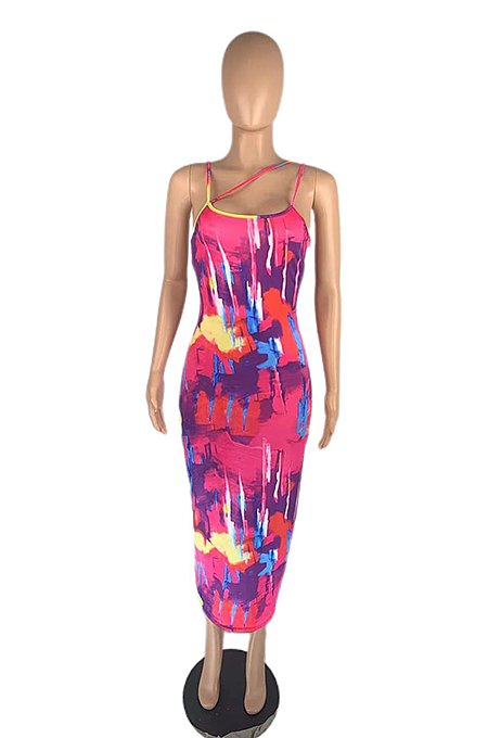 Women Print Sexy Casual Halter Long Dress AB6647