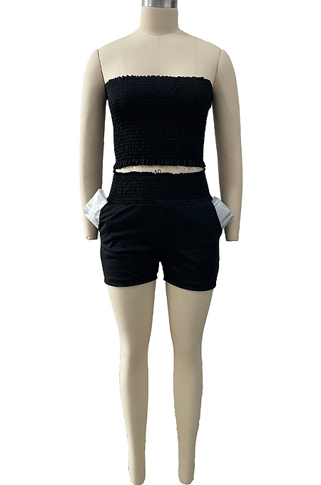 Euramerican Women Elastic Boob Tube Top Shorts Casual Sets LY035