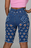 Hole Washed Jeans Mid Waist Casual Denim Half Pants YYZ860