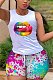 Summer Sexy Lip Print Casual Vest Shorts Sets AB6642