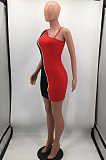 Color Matching Double Zipper Night Club Dress HH8977