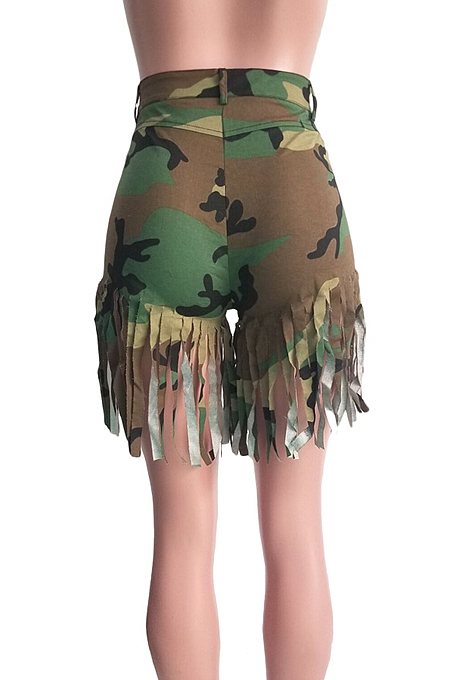 Fashion Tassel Camouflage Printing Shift Shorts SN3644