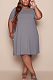 Gray Women Casual Pure Color Plus Size Loose Dress TC079