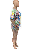Women Loose Casual Scrawl Printing V Neck Shorts T Shirts Sexy Two Pieces ATE5221