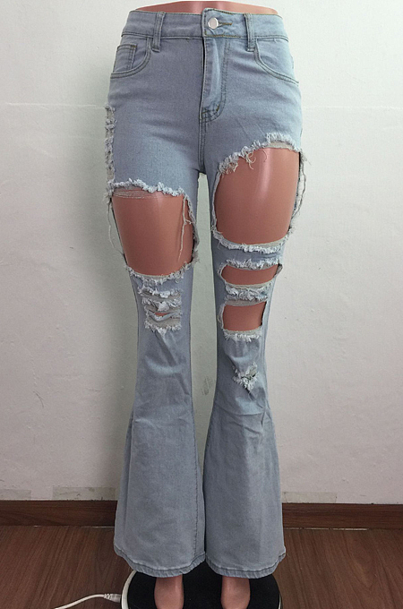Wash Water Hole Fashion Casual Flare Pants LA3272