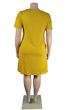 Golden Yellow Women Casual Pure Color Plus Size Loose Dress TC079