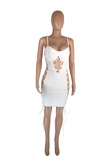 Sling Side Hollow-Out Drawstring Tie Hip Wrap Sexy Dress SML8207