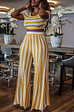 Plus Size Fashion Round Neck Striped Short Sleeves Pants Sets AMX6030