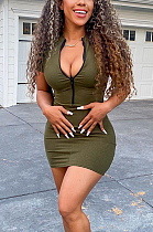 Summer Women Pure Color Zipper Dress AMX6031