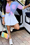 Women Shirt Tops Blue Plaid Skirts Sets HM5438
