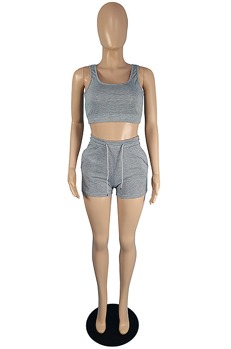 Summer Casual Pure Color Vest Sport Shorts Sets TC082
