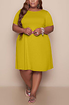 Golden Yellow Women Casual Pure Color Plus Size Loose Dress TC079