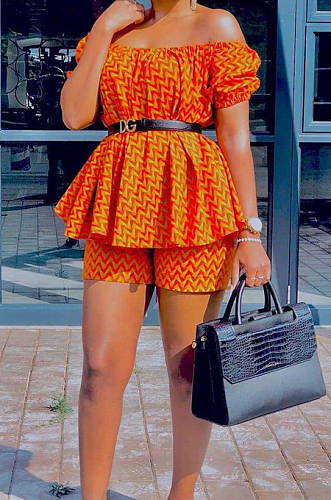 Fashion Print Strapless+Shorts Two-Piece LS6446 