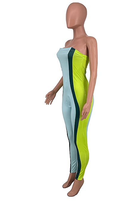Casual Chest Wrap Bcakless Stitching Color Jumpsuits AMX6032
