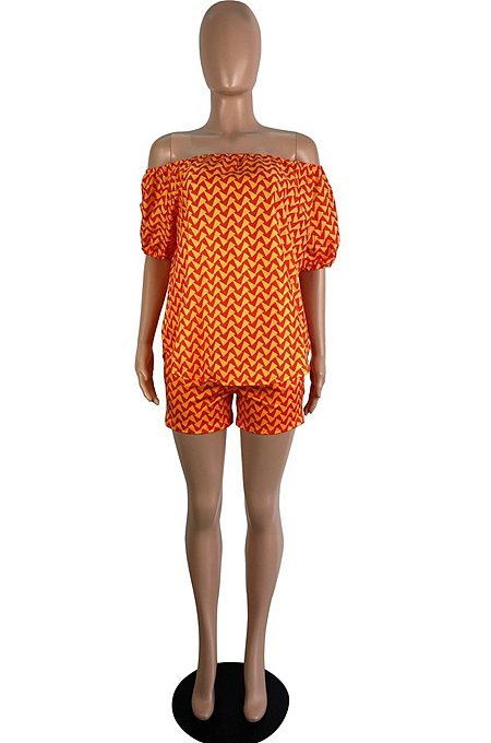 Fashion Print Strapless+Shorts Two-Piece LS6446 