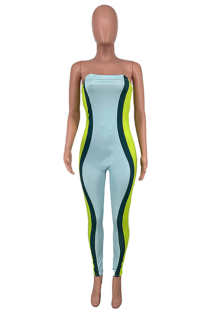 Casual Chest Wrap Bcakless Stitching Color Jumpsuits AMX6032