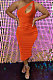 Women Pure Color Ice Silk Pit Bar Sexy Cultivate One's Morality Inclined Shoulder Irregularity Midi Dress ATE5130