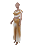 Plus Size Fashion Round Neck Striped Short Sleeves Pants Sets AMX6030