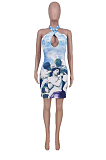 Sleeveless Print Neckline Sexy Hollow-Back Fashion Dress AMX6027