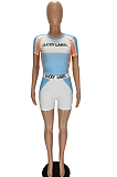Letter Color Matching Printing Short Sleeve Shorts Two-Piece MN8351
