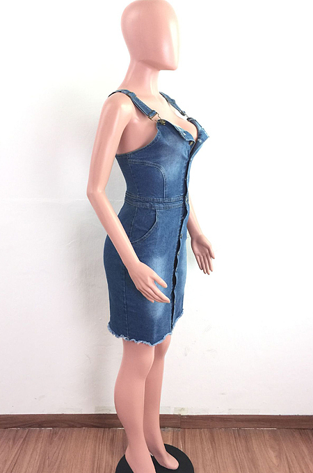 Wash Water Wear White Sling Backless Cowboy Dress LA3271