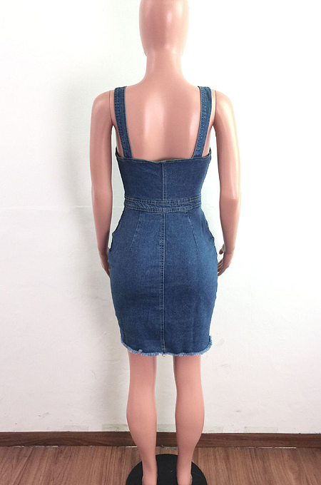 Wash Water Wear White Sling Backless Cowboy Dress LA3271