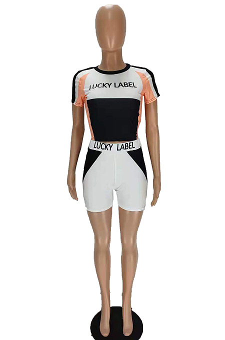 Letter Color Matching Printing Short Sleeve Shorts Two-Piece MN8351