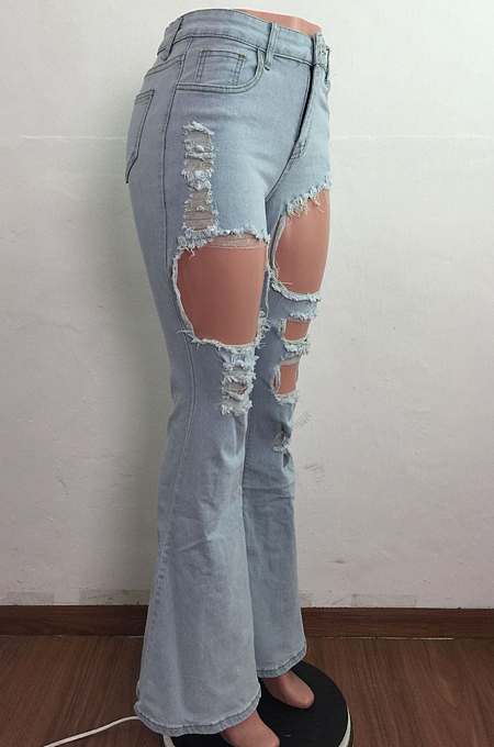 Wash Water Hole Fashion Casual Flare Pants LA3272
